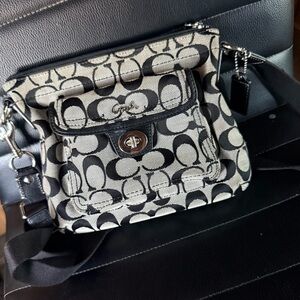 Coach Monogram Canvas Crossbody in Black and Cream